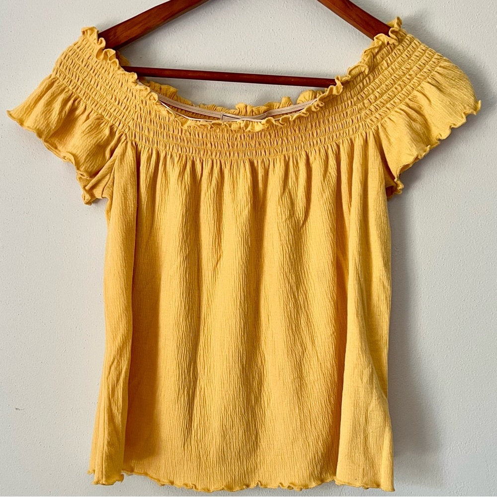 Yellow open shoulder blouse